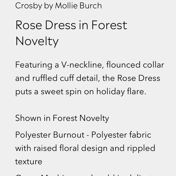 Small Crosby by Mollie Burch Rose Dress- like new - Picture 4 of 7